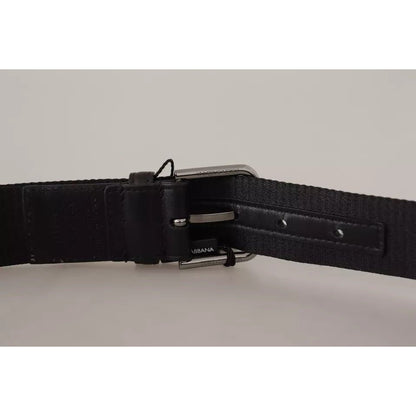 Dolce & Gabbana Blue Black Logo Print Silver Buckle Belt