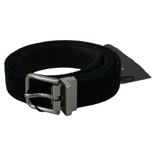 Dolce & Gabbana Black Velvet Leather Silver Buckle Belt Dolce & Gabbana Black
