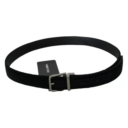 Dolce & Gabbana Black Velvet Leather Silver Buckle Belt