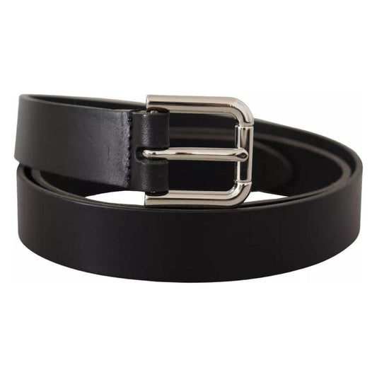 Dolce & Gabbana Black Leather Silver Tone Metal Buckle Classic Belt Dolce & Gabbana Dark Slate Gray