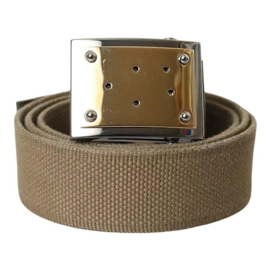Dolce & Gabbana Brown Canvas Square Metal Buckle Men Belt Dolce & Gabbana Dim Gray