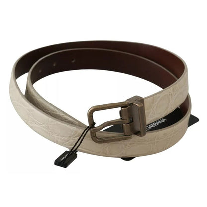 Dolce & Gabbana Cream Beige Gold Buckle Waist Leather Belt