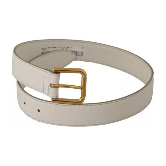 Dolce & Gabbana White Leather Gold Logo Engraved Metal Buckle Belt Dolce & Gabbana Dark Gray
