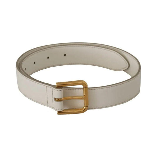Dolce & Gabbana White Leather Gold Logo Engraved Metal Buckle Belt Dolce & Gabbana Dark Gray