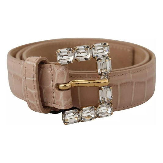 Dolce & Gabbana Beige Leather Crystal Buckle Women Belt Dolce & Gabbana Dim Gray