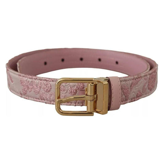 Dolce & Gabbana Pink Jaquard Embroidered Gold Tone Metal Buckle Belt Dolce & Gabbana Dim Gray