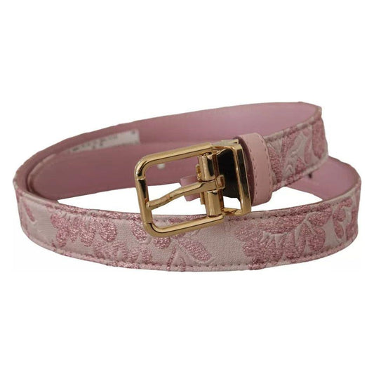 Dolce & Gabbana Pink Jaquard Embroidered Gold Tone Metal Buckle Belt Dolce & Gabbana Dim Gray