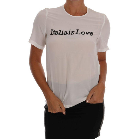 Dolce & Gabbana Silk Sequined 'Italia Is Love' White Blouse Dolce & Gabbana Dark Gray