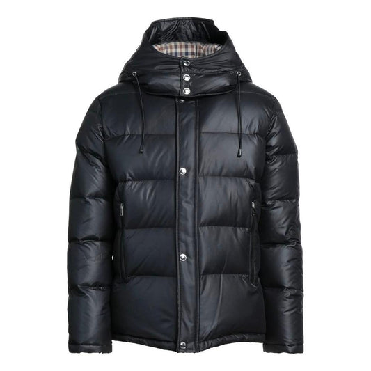 Aquascutum Black Polyester Men Jacket with Removable Hood
