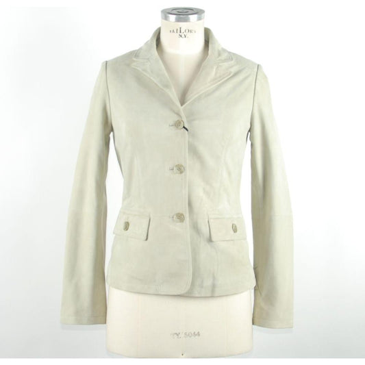 Emilio Romanelli White Leather Women Jacket Emilio Romanelli Antique White