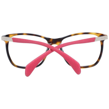 Police Brown Metal & Plastic Glasses (Frames) with pink temple tips, rectangular full-rim style for women.