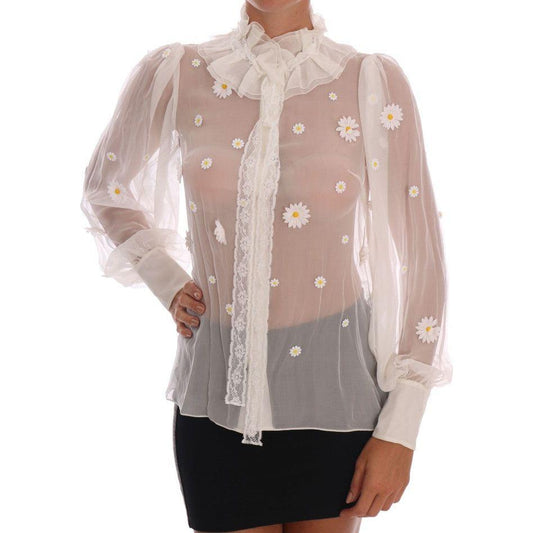 Dolce & Gabbana Elegant White Silk Daisy Blouse Dolce & Gabbana Dark Gray