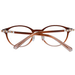Swarovski Brown Women Glasses Frame with plastic full-rim style, oval shape, demo lenses, and branded case. Size 49-19-145.