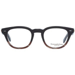 Ermenegildo Zegna Brown Men Glasses Frame, trapezium style, plastic, full-rim, 48-22-145, with brown plastic lenses and branded case.