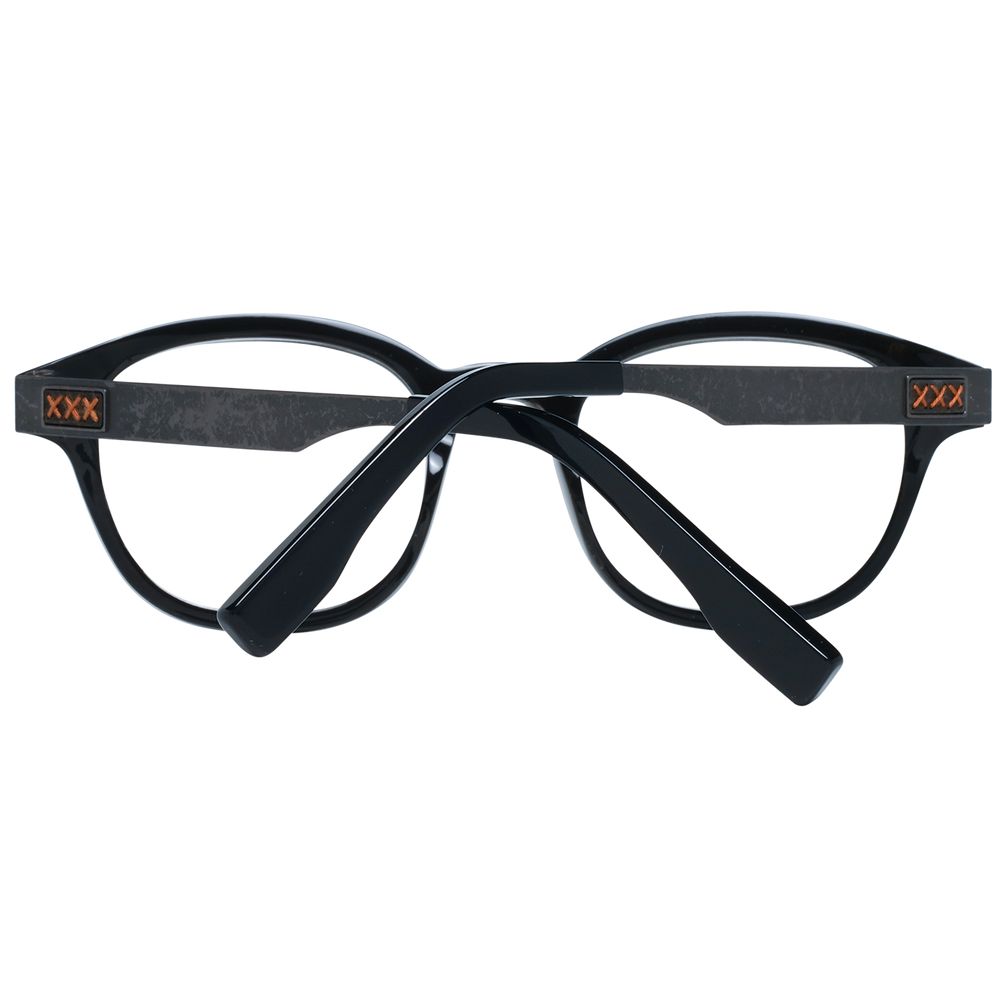 Ermenegildo Zegna Black Men Glasses Frame in full-rim round style made of horn with plastic demo lenses, size 48-20-145.