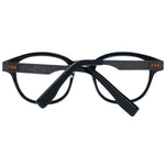 Ermenegildo Zegna Black Men Glasses Frame in full-rim round style made of horn with plastic demo lenses, size 48-20-145.