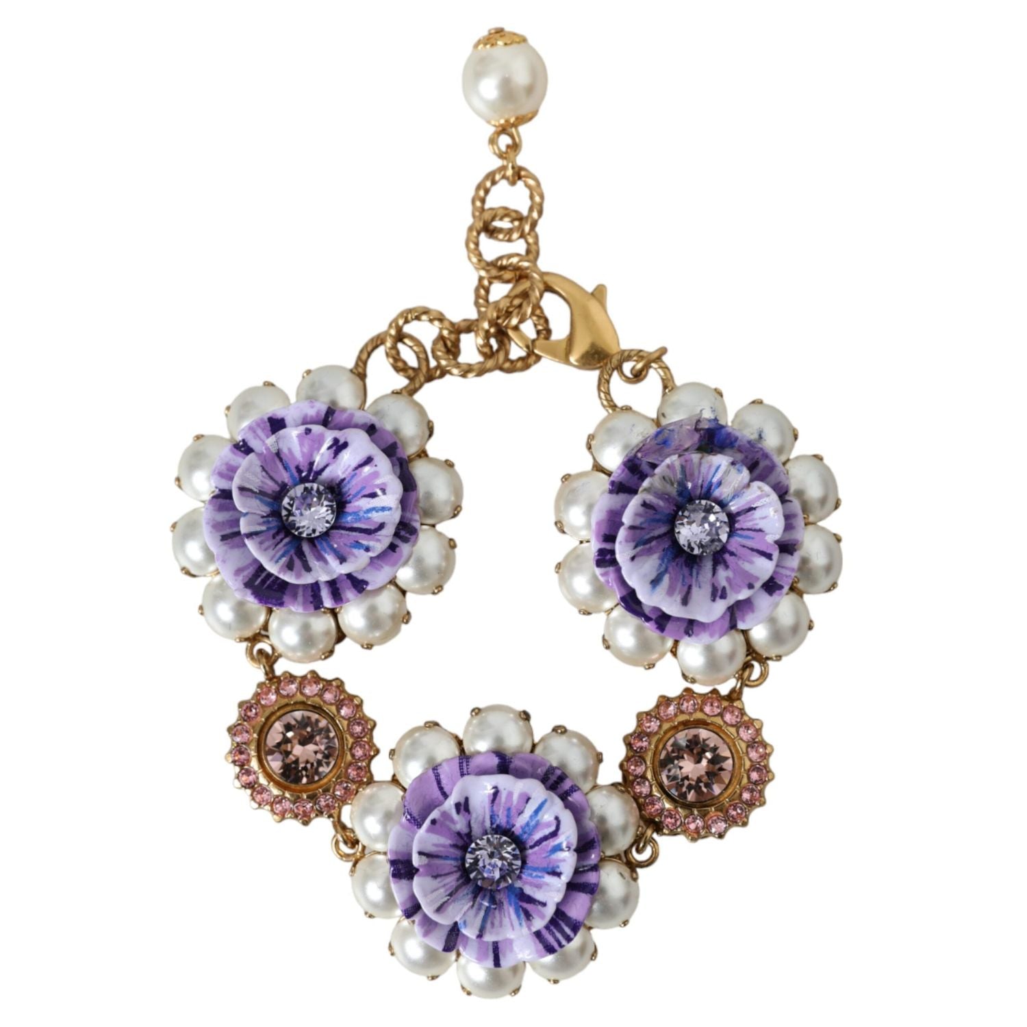 Dolce & Gabbana Gold FIORI BLOOMING Floral Baroque Crystals Bracelet