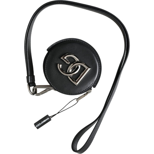 Dolce & Gabbana Black Round Leather DG Logo Coin Purse Lanyard Wallet Dolce & Gabbana Dark Slate Gray