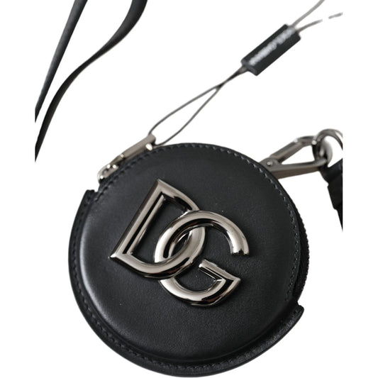 Dolce & Gabbana Black Round Leather DG Logo Coin Purse Lanyard Wallet Dolce & Gabbana Dark Slate Gray