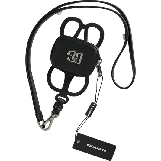 Dolce & Gabbana Black Calfskin Leather DG Logo Coin Purse Lanyard Wallet Dolce & Gabbana Dark Slate Gray