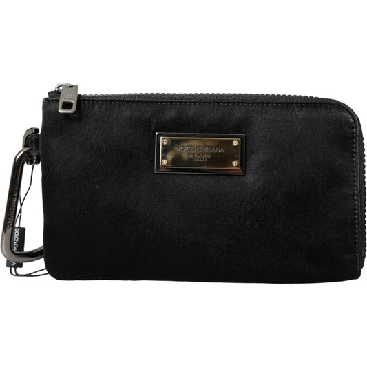 Dolce & Gabbana Black Nylon Logo Plaque Keyring Pouch Clutch Bag Dolce & Gabbana Black