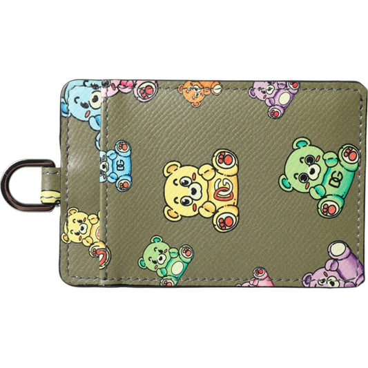 Dolce & Gabbana Army Green Teddy Bear Leather Women Card Holder Wallet Dolce & Gabbana Dim Gray