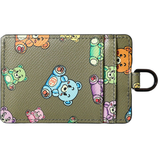 Dolce & Gabbana Army Green Teddy Bear Leather Women Card Holder Wallet Dolce & Gabbana Dim Gray