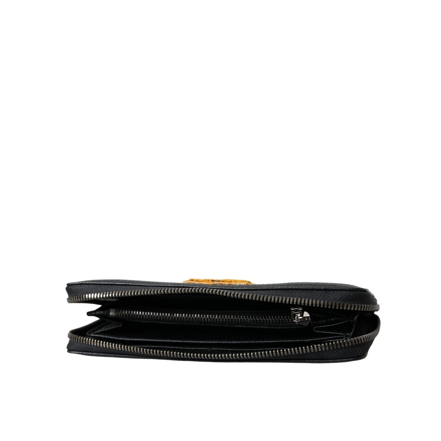 Dolce & Gabbana Black Leather Logo Patch Zip Around Continental Wallet