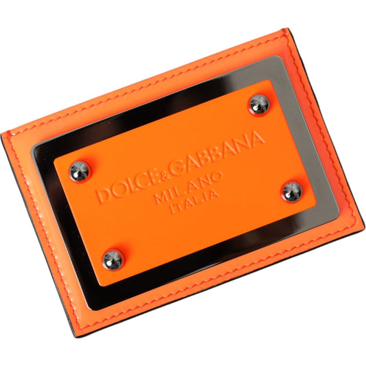 Dolce & Gabbana Orange Black Leather Logo Plaque Card Holder Wallet Dolce & Gabbana Chocolate