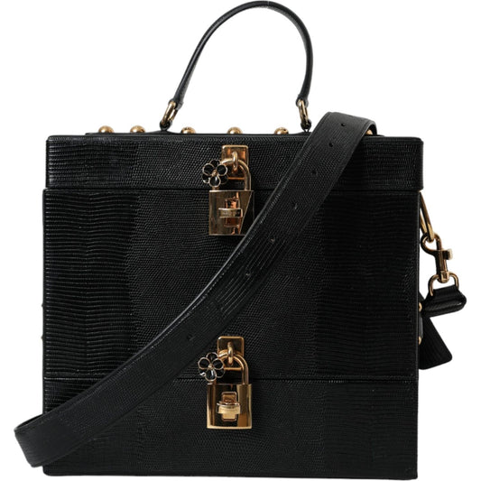 Dolce & Gabbana Black Lizard Embossed Calfskin Leather Double Box Bag Dolce & Gabbana Black