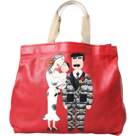 Dolce & Gabbana Red Leather #DGFamily Patch Shopping Tote Bag Dolce & Gabbana Maroon