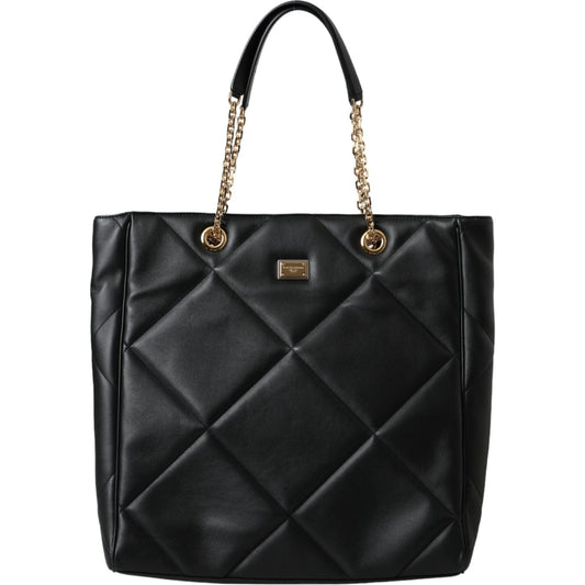 Dolce & Gabbana Black Leather JUNGLE Quilted Shopping Tote Bag Dolce & Gabbana Black