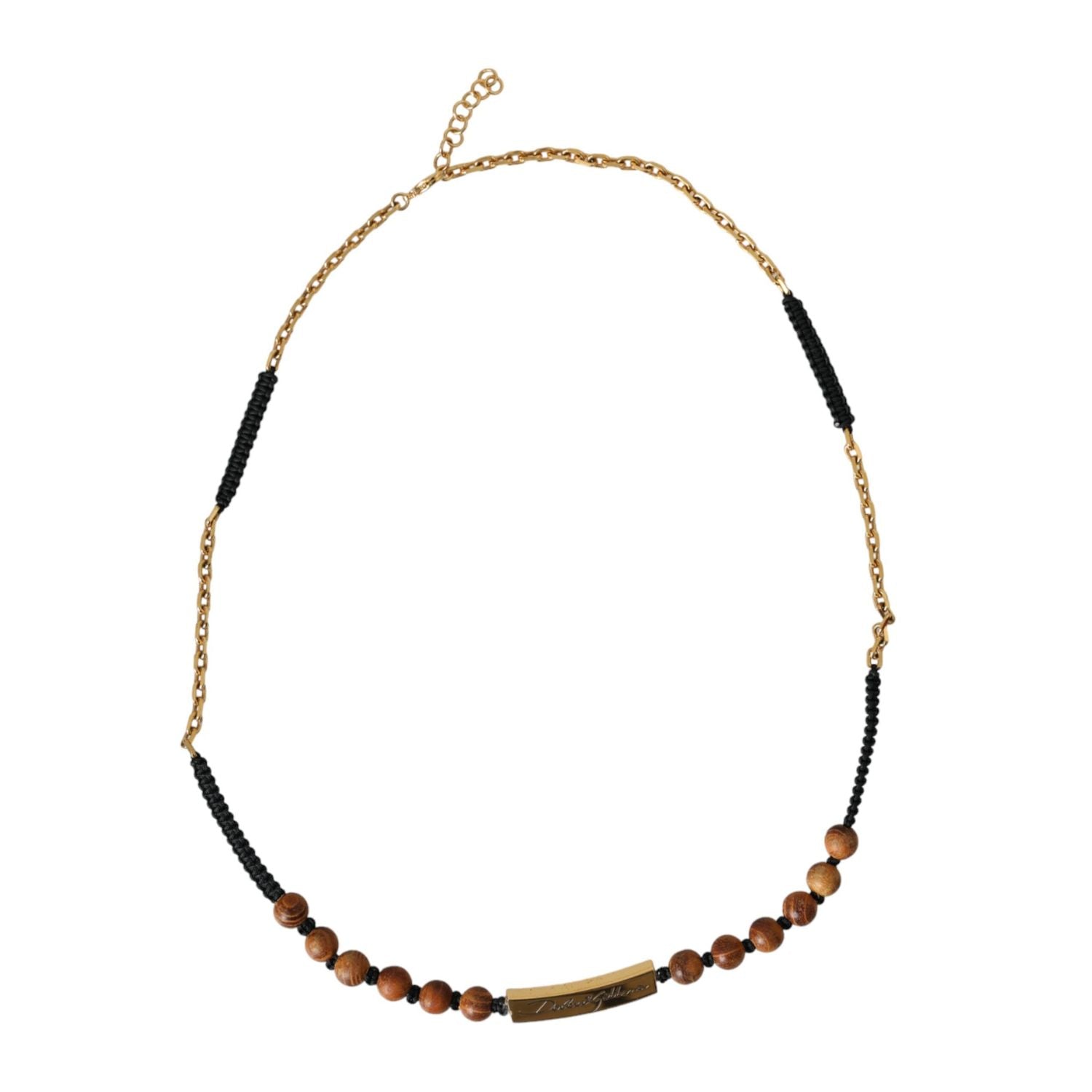 Dolce & Gabbana Black Gold Wooden Beaded Logo Pendant