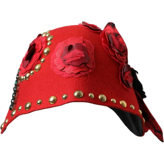 Dolce & Gabbana Red Crystal Gold Roses Brooch Embellished Hat Dolce & Gabbana Brown