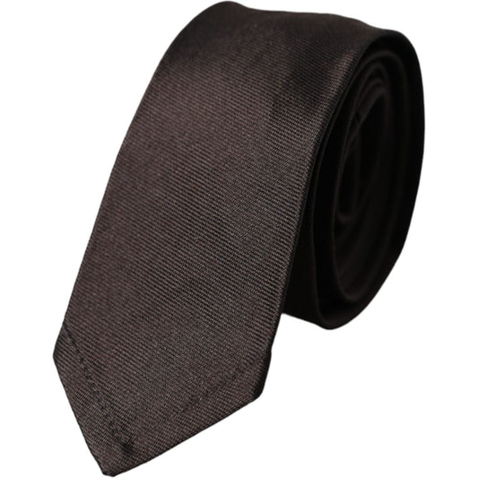 Dolce & Gabbana Brown Solid 100% Silk Adjustable Tie Dolce & Gabbana Dark Slate Gray