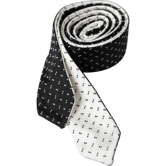 Dolce & Gabbana Black White Patterned Adjustable Tie Dolce & Gabbana Black