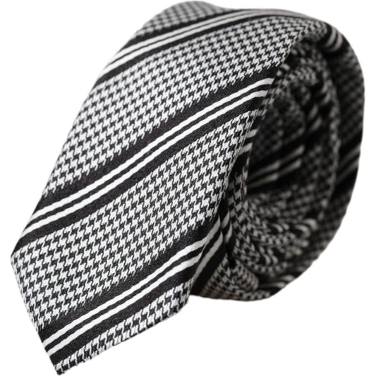 Dolce & Gabbana Black White Stripes Silk Adjustable Tie Dolce & Gabbana Dark Slate Gray