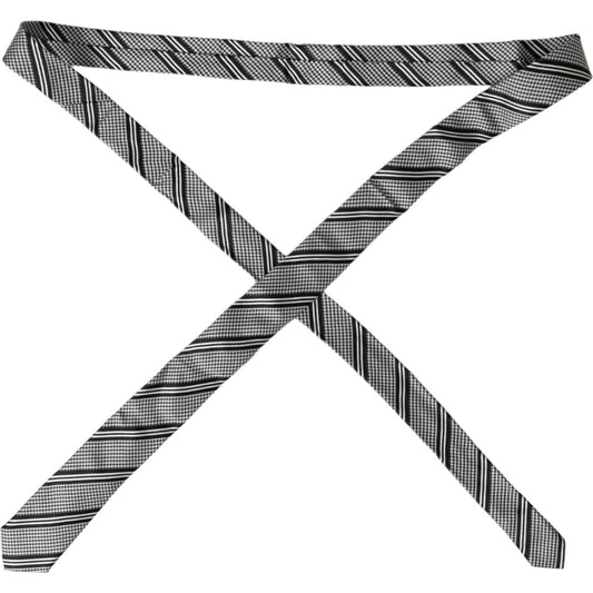 Dolce & Gabbana Black White Stripes Silk Adjustable Tie Dolce & Gabbana Dark Slate Gray