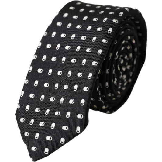 Dolce & Gabbana Black Patterned 100%Silk Adjustable Tie Dolce & Gabbana Dark Slate Gray