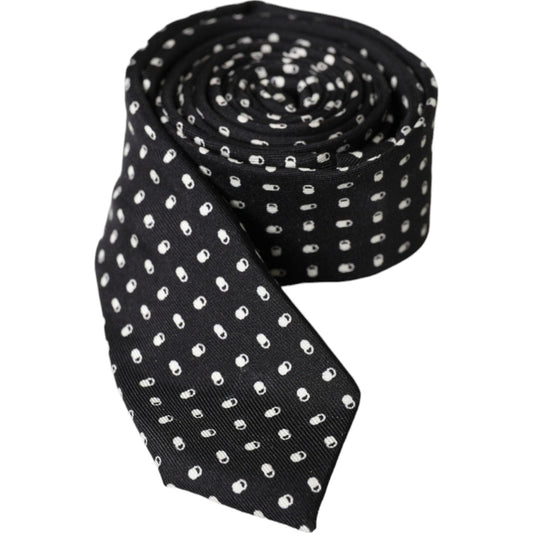 Dolce & Gabbana Black Patterned 100%Silk Adjustable Tie Dolce & Gabbana Black