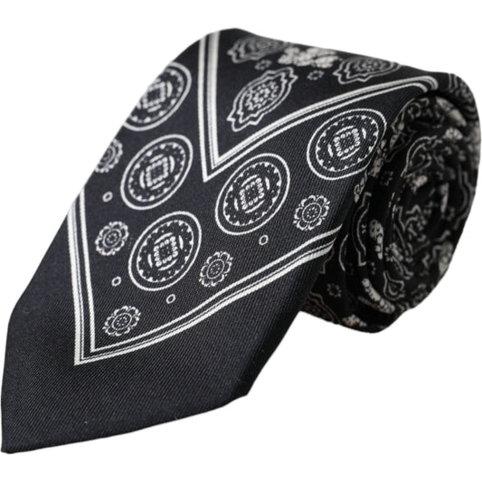 Dolce & Gabbana Black Patterned 100%Silk Adjustable Tie Dolce & Gabbana Dark Slate Gray