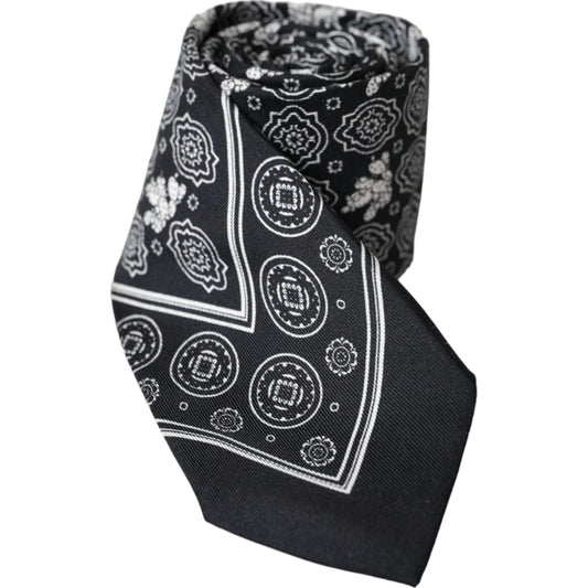 Dolce & Gabbana Black Patterned 100%Silk Adjustable Tie Dolce & Gabbana Dark Slate Gray