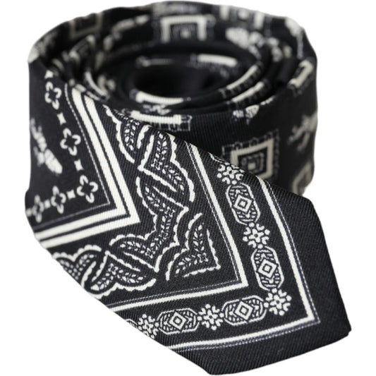 Dolce & Gabbana Black Patterned 100%Silk Adjustable Tie Dolce & Gabbana Dark Slate Gray