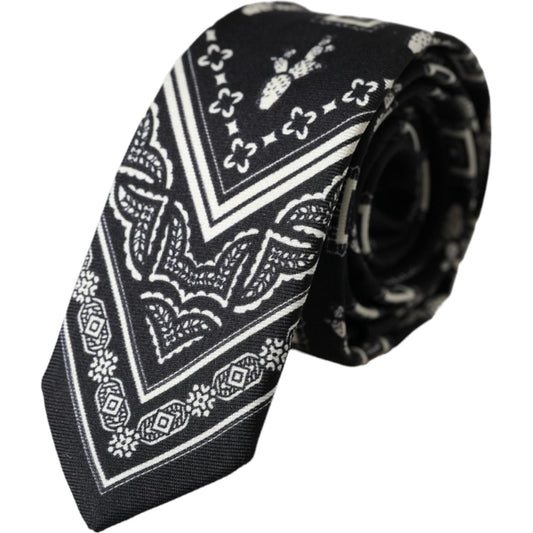 Dolce & Gabbana Black Patterned 100%Silk Adjustable Tie Dolce & Gabbana Dark Slate Gray