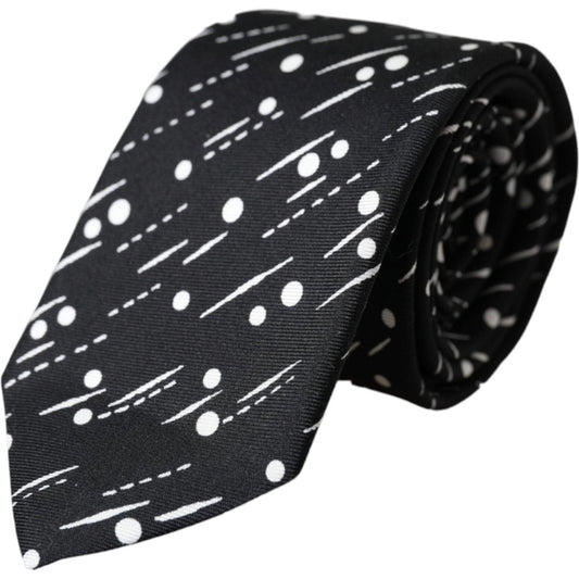 Dolce & Gabbana Black Dotted 100% Silk Adjustable Tie Dolce & Gabbana Dark Slate Gray