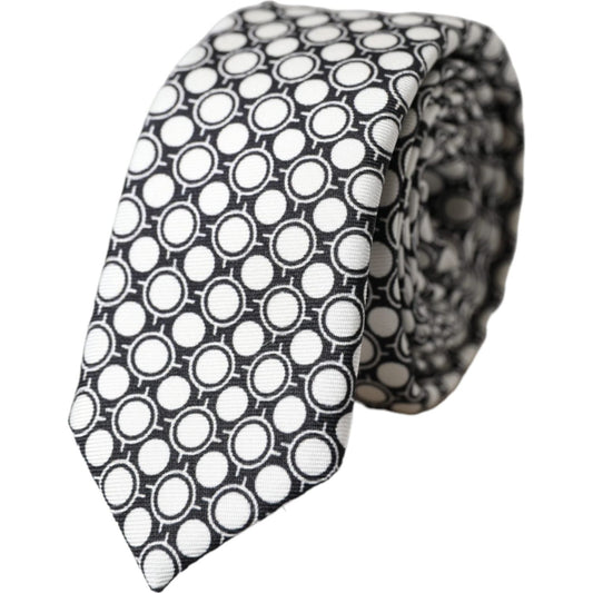 Dolce & Gabbana White Circles 100% Silk Adjustable Tie Dolce & Gabbana Dark Slate Gray