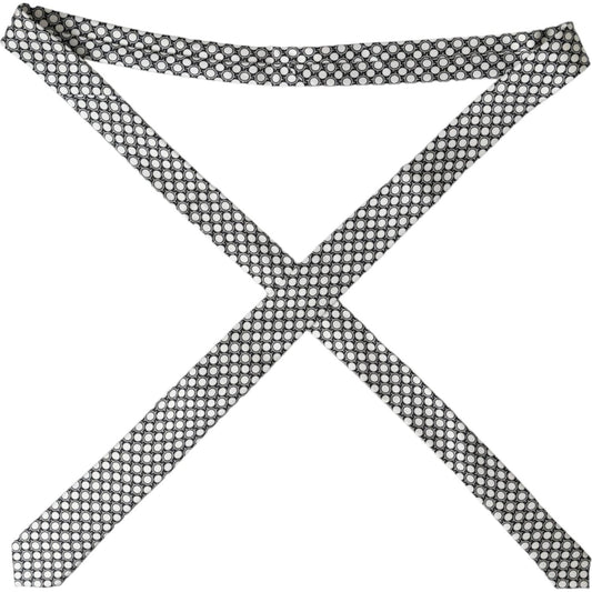 Dolce & Gabbana White Circles 100% Silk Adjustable Tie Dolce & Gabbana Gray