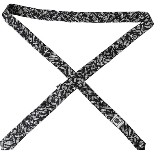 Dolce & Gabbana Black Trumpet Print Silk Adjustable Tie Dolce & Gabbana Gray