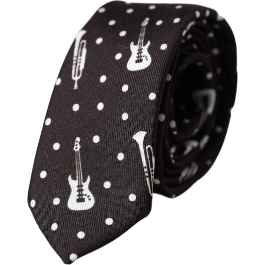 Dolce & Gabbana Black Guitar Print Silk Adjustable Tie Dolce & Gabbana Dark Slate Gray