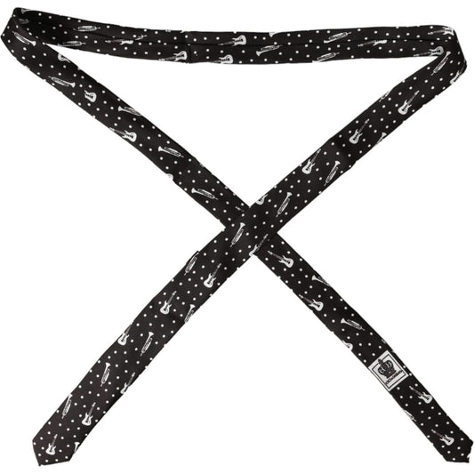 Dolce & Gabbana Black Guitar Print Silk Adjustable Tie Dolce & Gabbana Black